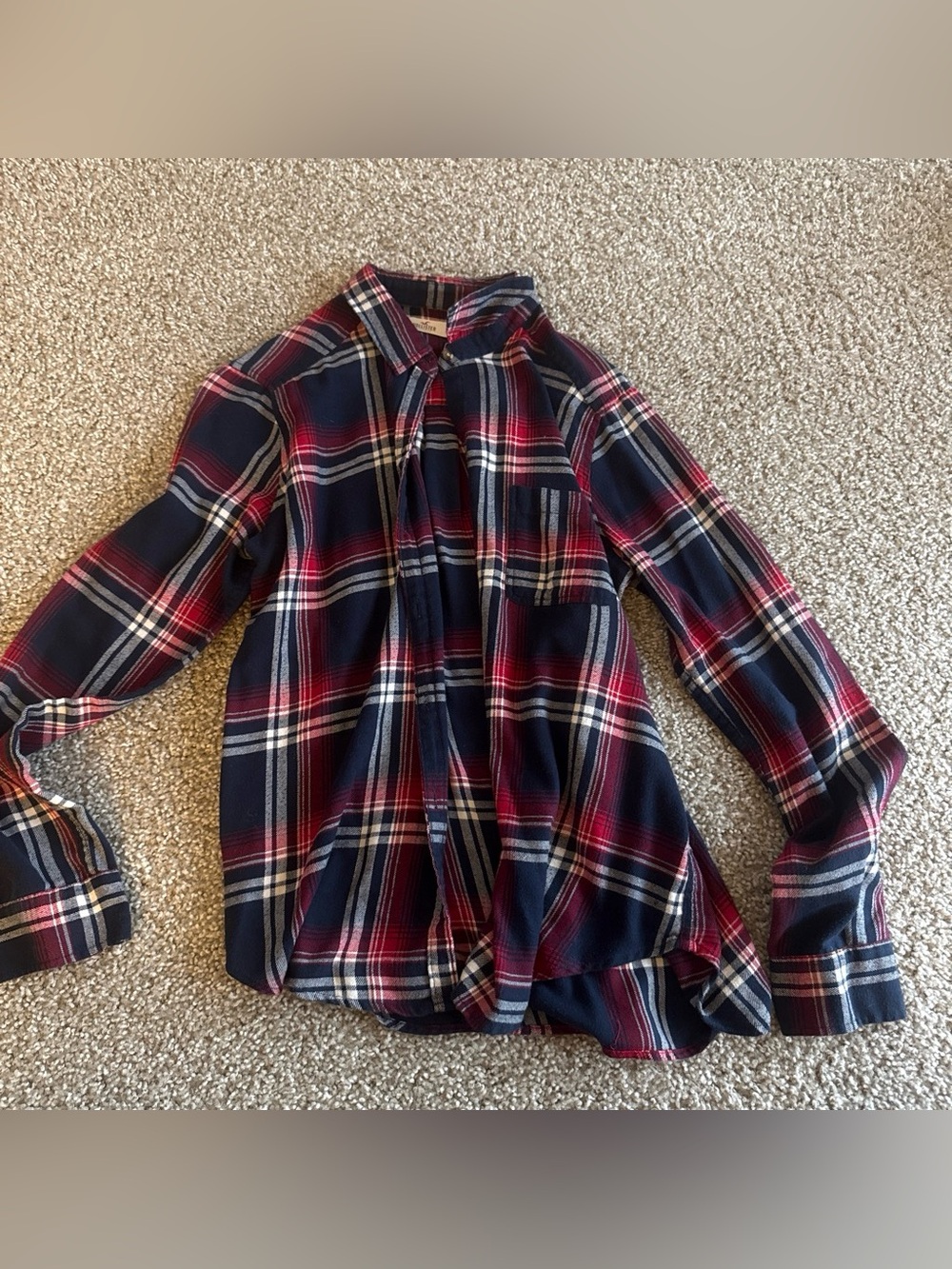Navy & Red Plaid Button-Up Shirt